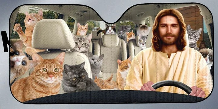 Jesus and cats Auto Car Sunshade