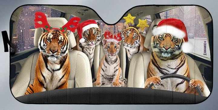 Tiger Family Christmas Auto Car Sunshade