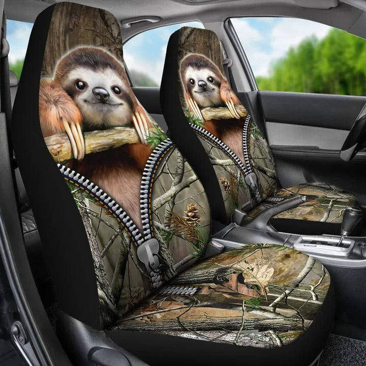 Sloth Front Car Seat Cover With Zip Pattern