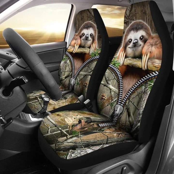 Sloth Front Car Seat Cover With Zip Pattern