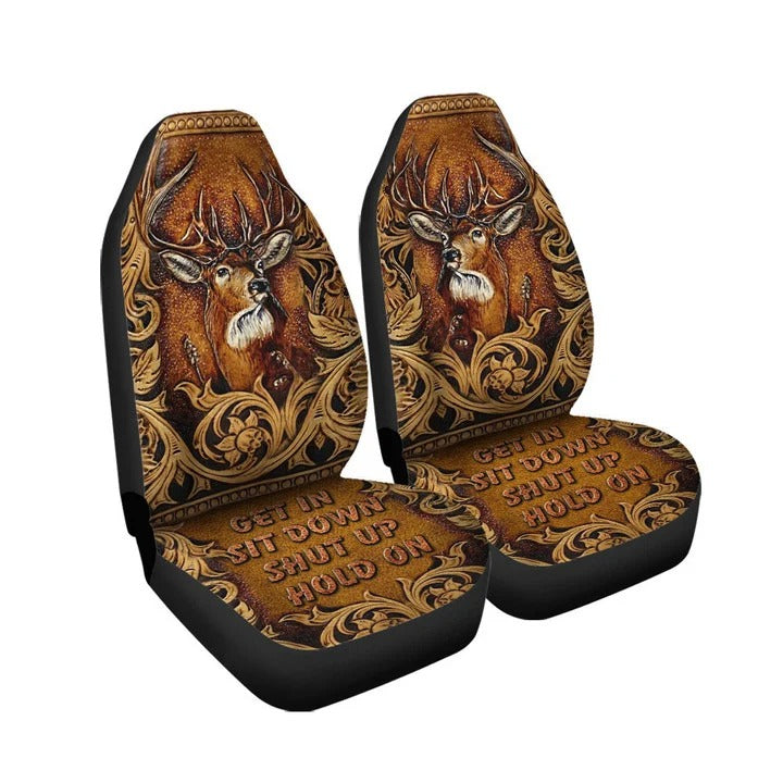 Deer Faux Tooled Leather Car Seat Cover Set/ Best Seatcover For Auto