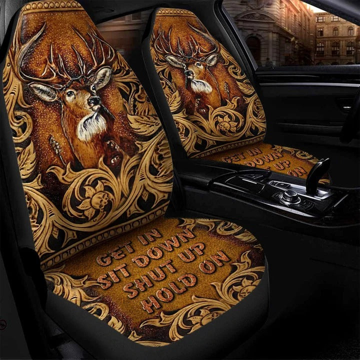 Deer Faux Tooled Leather Car Seat Cover Set/ Best Seatcover For Auto