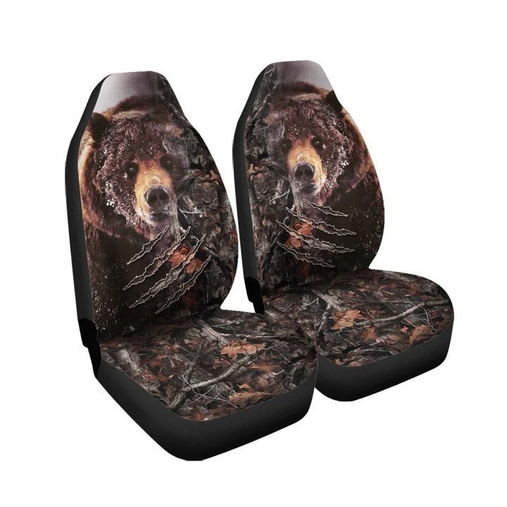 Bear Hunting Car Seat Cover Set/ 3D All Over Printed Carseat Cover For Bear Lovers