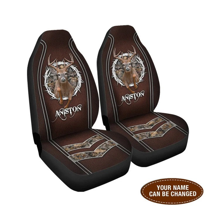 Customized Name Deer Throne Crown Front Car Seat Cover