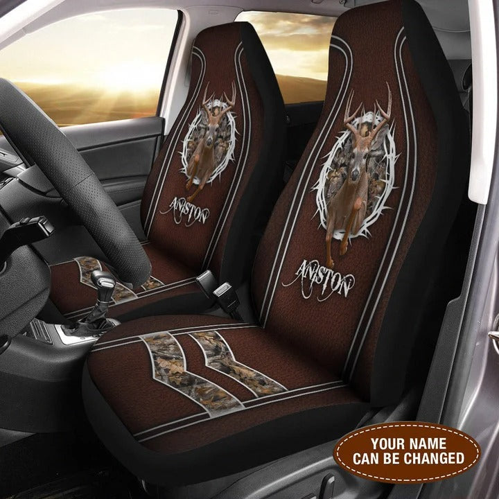 Customized Name Deer Throne Crown Front Car Seat Cover