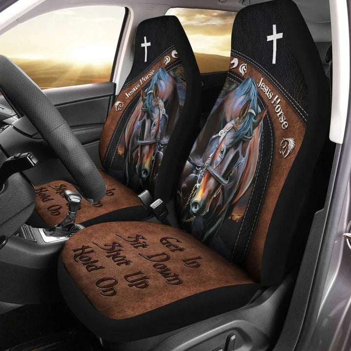 Jesus Horse 3D All Over Printed Front Seat Cover For Car