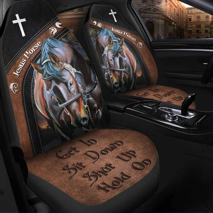 Jesus Horse 3D All Over Printed Front Seat Cover For Car