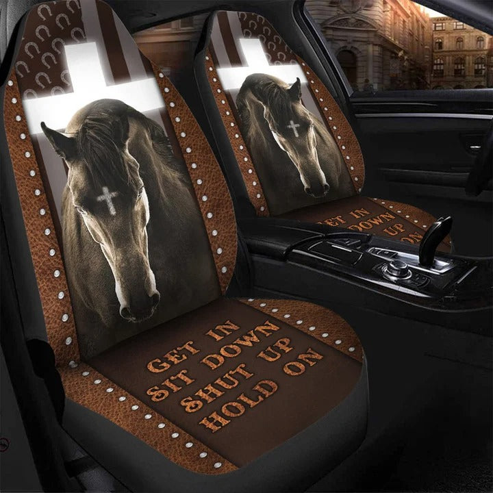 God And Horse Car Seat Cover/ Get In Sit Down Hold On Seat Cover For Auto