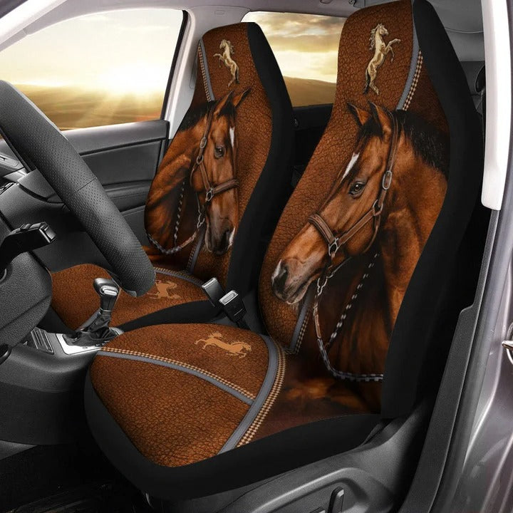 Brown Horse Car Seat Cover Universal Fit/ Horse Leather Pattern Carseat Protector