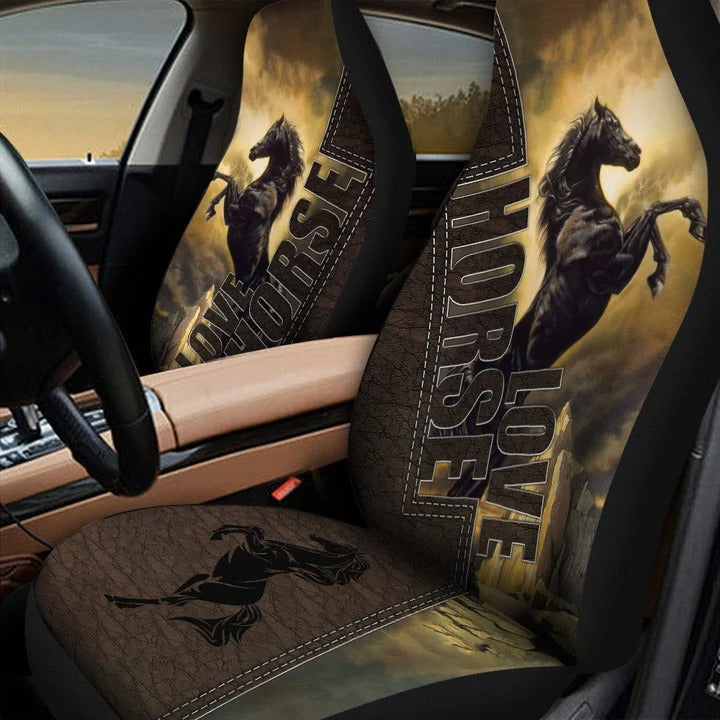 Love Black Horse 3D All Over Print On Front Car Seat Cover