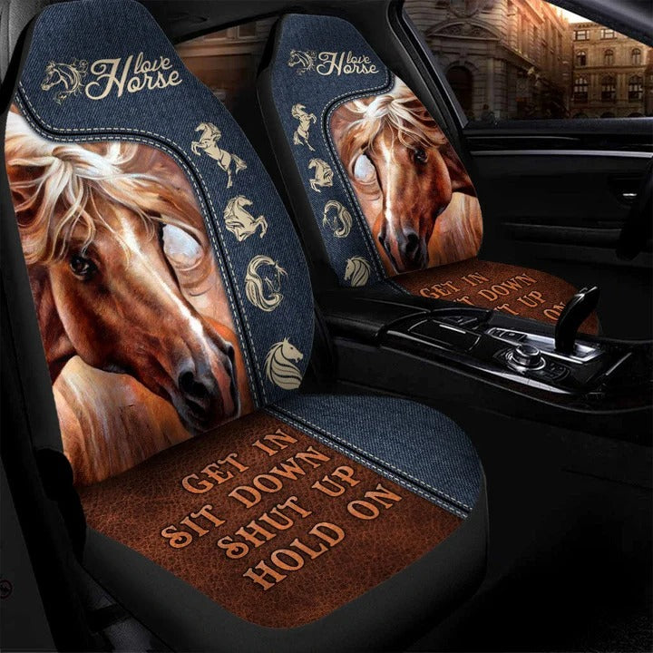 Horse Denim Jean Texture Car Seat Cover Set/ Get In Sit Down Seat Protector For Car