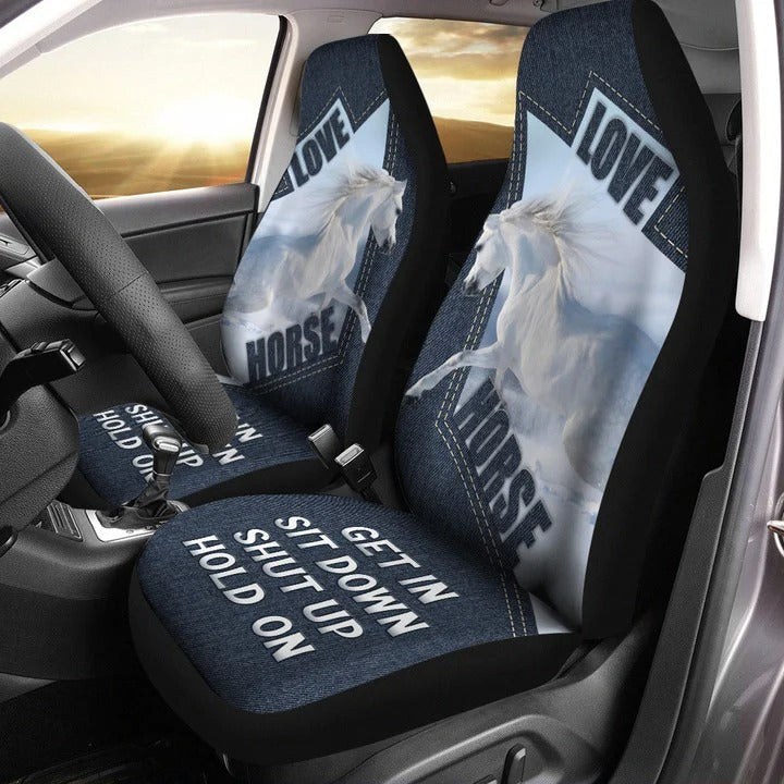 White Horse On Ice Car Seat Cover For Winter/ Shut Up Hold On Horse Carseat Covers