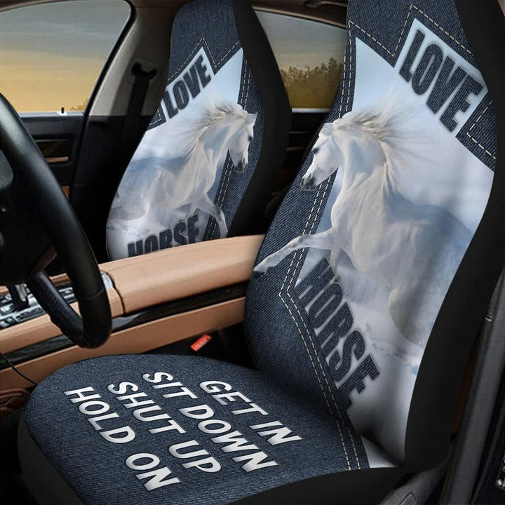 White Horse On Ice Car Seat Cover For Winter/ Shut Up Hold On Horse Carseat Covers