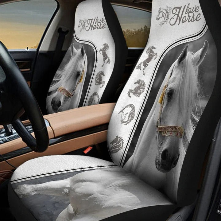 White Horse White Faux Leather Car Seat Cover Set/ Horse Car Decor
