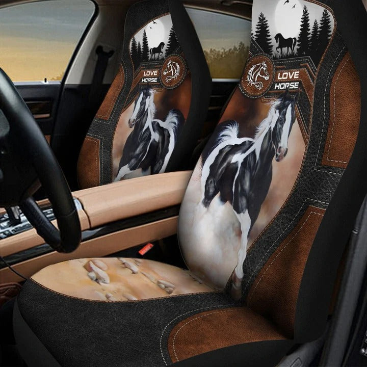 Love Black White Horse Car Seat Cover Universal Fit