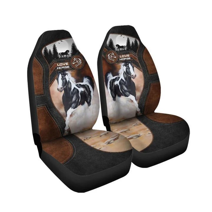 Love Black White Horse Car Seat Cover Universal Fit