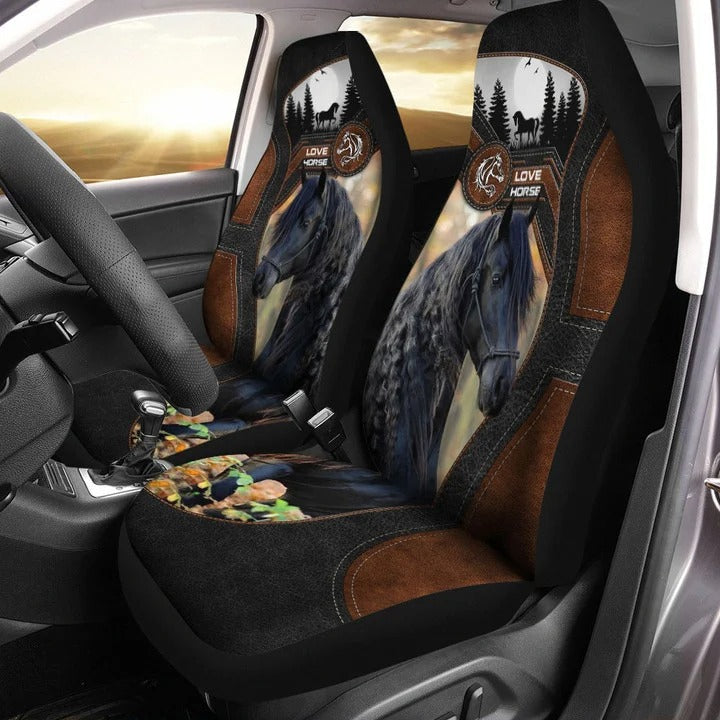 Love Black Horse Faux Leather Car Seat Cover Set/ Horse Printed Seat Cover For Car