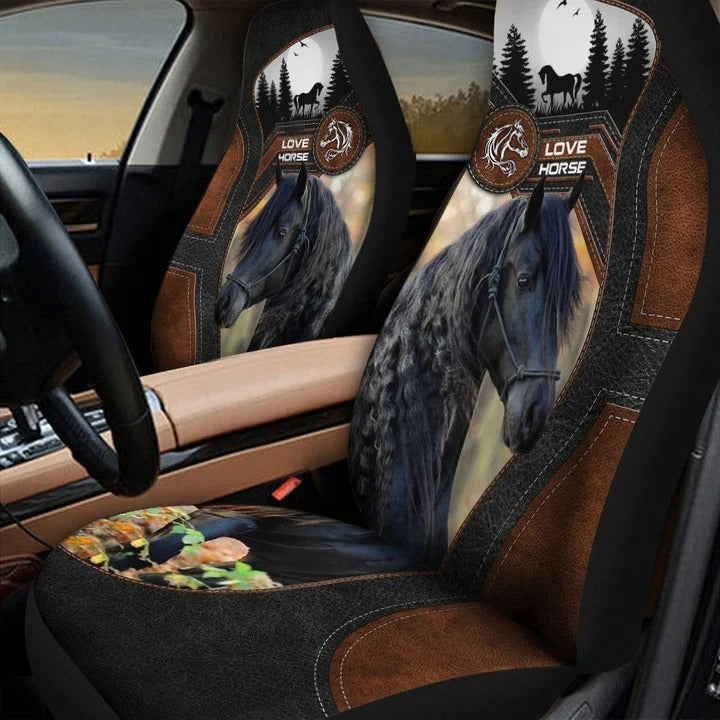 Love Black Horse Faux Leather Car Seat Cover Set/ Horse Printed Seat Cover For Car