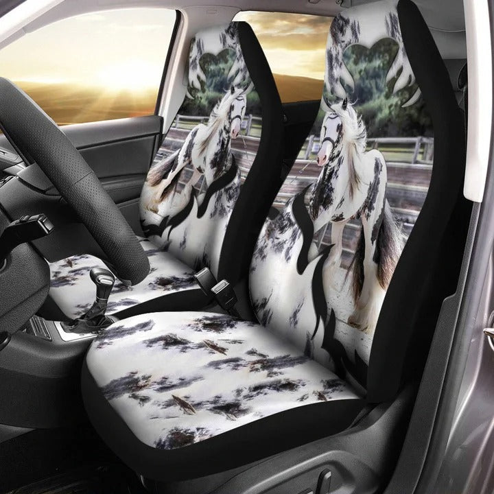 3D All Over Printed Black And White Horse Car Seat Cover Universal Fit/ White Horse Carseat Protector