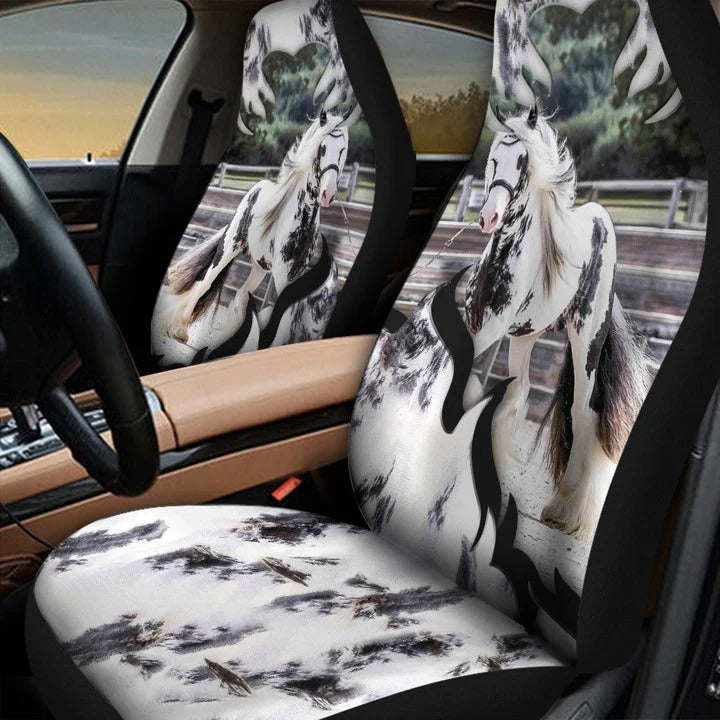 3D All Over Printed Black And White Horse Car Seat Cover Universal Fit/ White Horse Carseat Protector