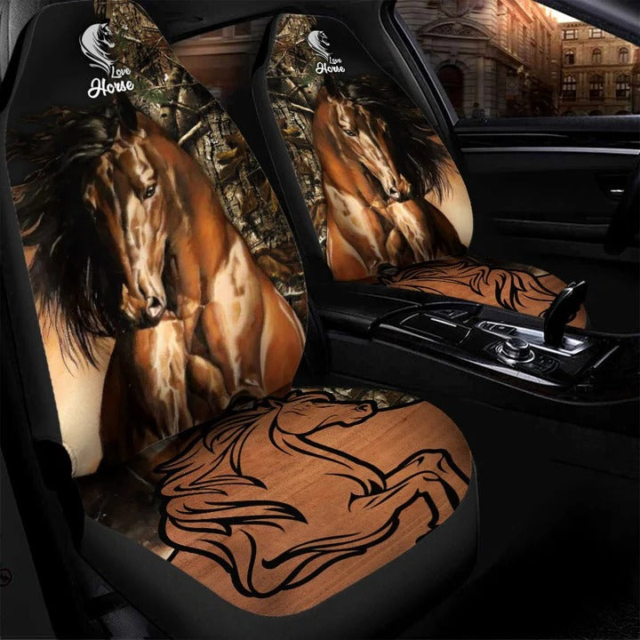 Love Horse Camo Car Seat Cover Set/ 3D All Over Printed Horse Seat Cover For Auto