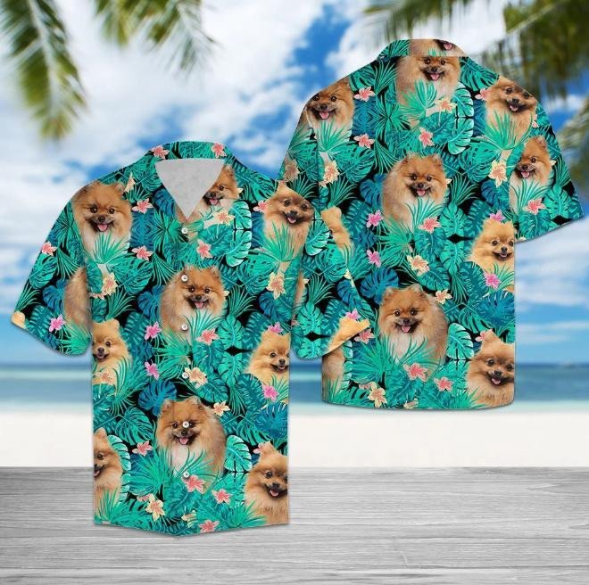 Appealing Love Of Pomeranian Tropical Jungle Hawaiian Shirt