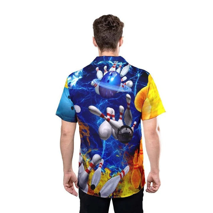 3D All Over Printed Fire Bowling Hawaiian Shirt/ Love Bowling Hawaii Aloha Beach Shirts