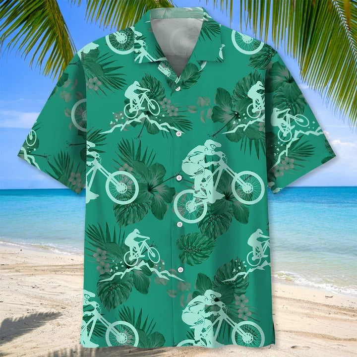 Mountain Bike Kelly Green/ Biker Hawaii Aloha Beach Shirts/ Mountain Bike Hawaiian Shirts