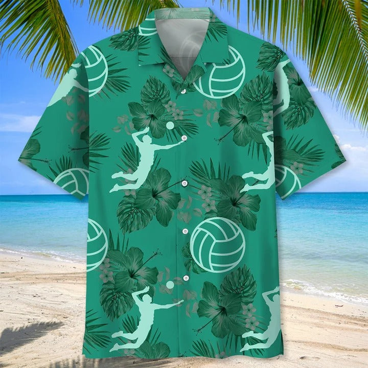Volleyball Kelly Green Hawaiian Shirts/ Volleyball Hawaii Aloha Beach Shirts