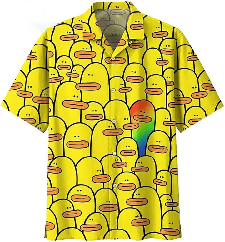 Beach Shirt Yellow Duck LGBTQ Hawaiian Shirt Funny Duck Hawaii Shirts Duck Gifts Pride Gifts / Aloha Shirt