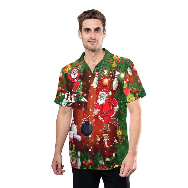 Santa Claus Bowling Hawaiian Shirt Men Women/ Christmas Bowling Player Gifts