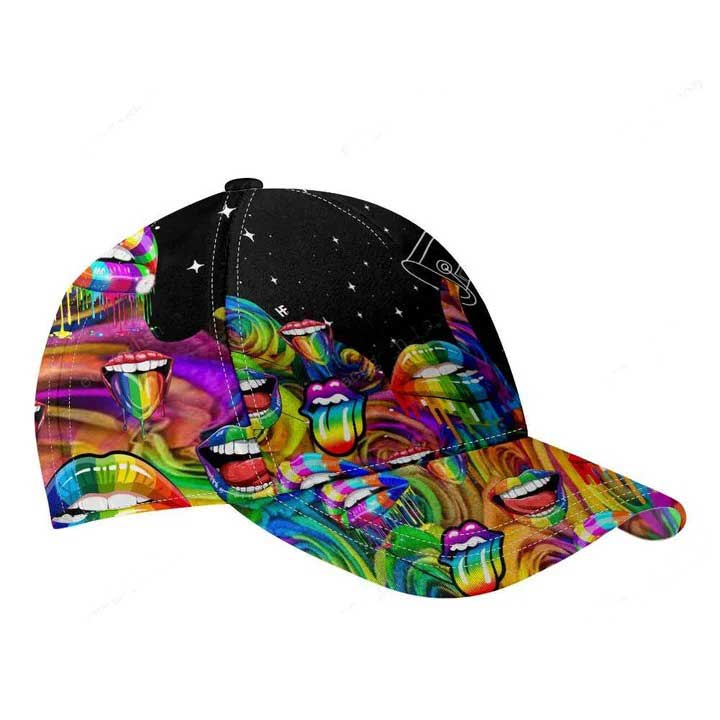 Lgbt Lips And Flowers Classic Cap/ Rainbow 3D All Over Printed Baseball Cap For Pride Month/ Gaymer Cap