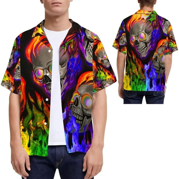 Gay Hawaiian Shirts/ Beach Shirt Lgbt Pride Rainbow Flame Skull Hawaii Shirt