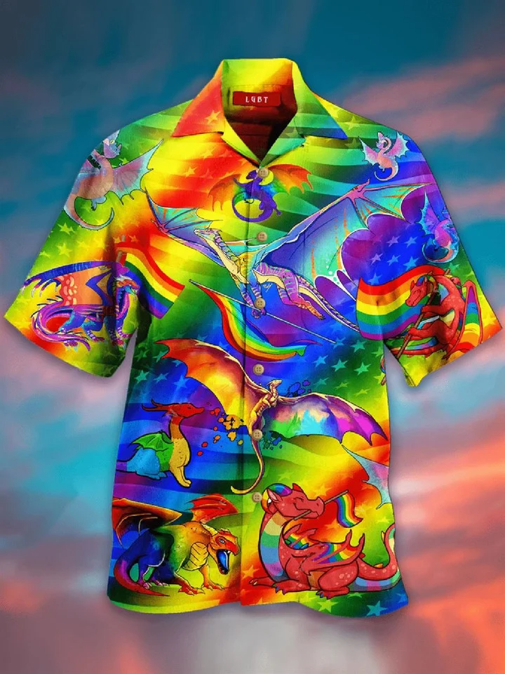 Beach Shirt Rainbow Flag Lgbt Pride Dragon Lover Hawaii Shirt/ Aloha Shirt For Lgbt Pride Month