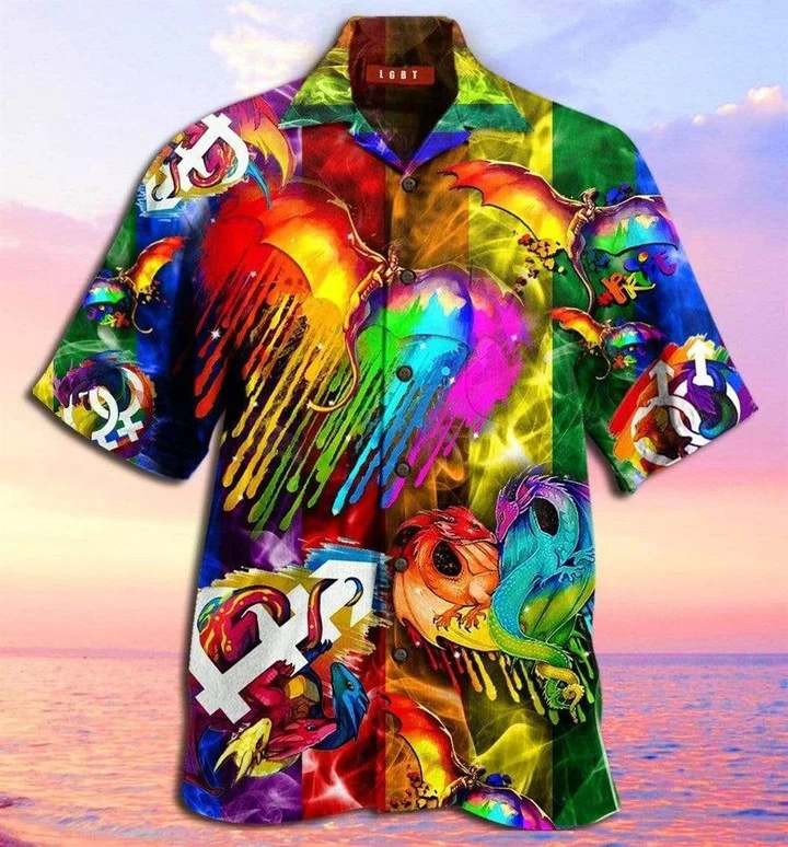 Beach Shirt Lgbt Dragon Keep Calm And Pride On Hawaii Shirt / Aloha Shirt