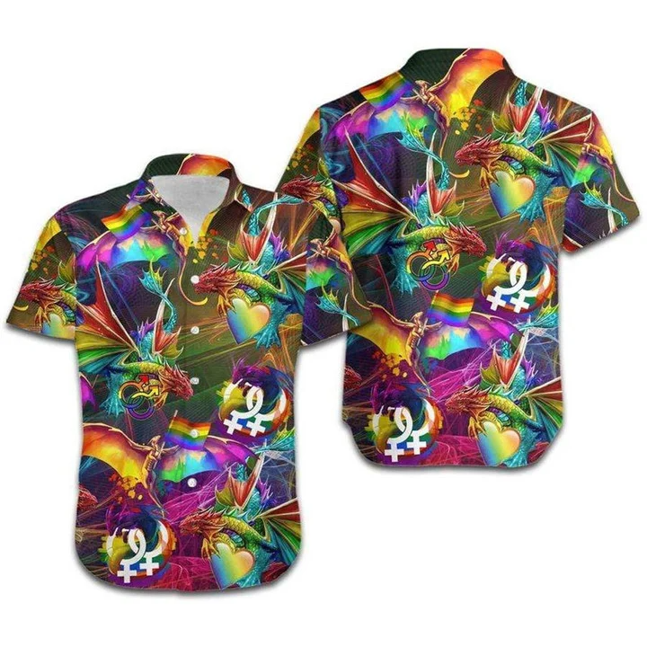 Beach Shirt Hawaii Shirt Lgbt Dragon Rainbow / Hawaiian Lgbt Shirt