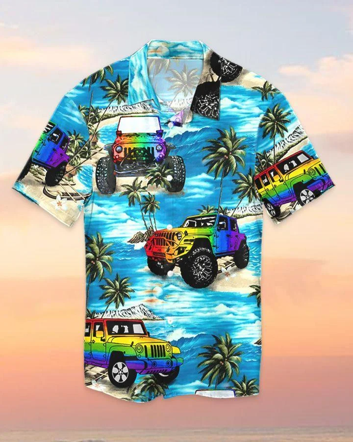 Beach Shirt Hawaiian Jee Car Lgbt Beach/ Gay Hawaiian Shirts/ Gay Pride Apparel