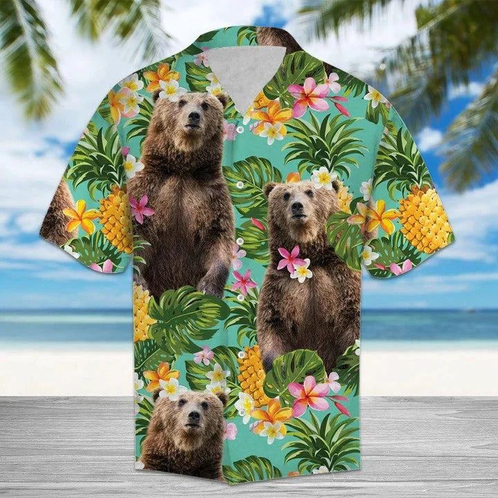 Bear And Pineapple Hawaiian Shirt For Men And Woman/ Hawaii Bear Aloha Shirts/ Bear Lovers Hawaiian Shirt