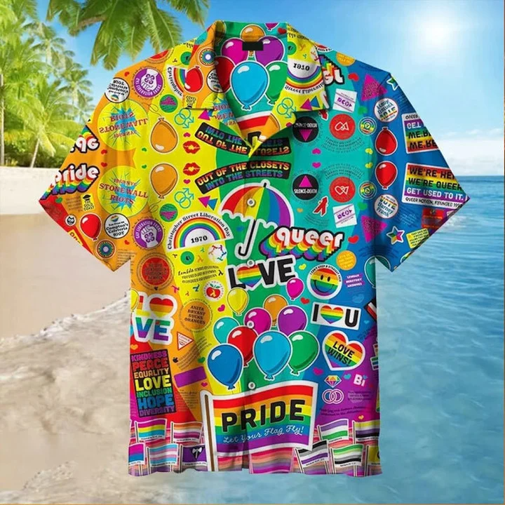 Queer Hawaiian 3D Shirt/ Genderqueer Pride Hawaiian Shirts/ Pride Balloon Is Coming Hawaiian Shirt