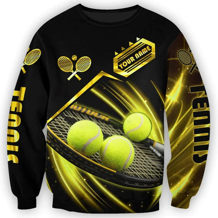 Personalized 3D Tennis T Shirt Black Gold Pattern Tennis Player Shirt/ Gift For Tennis Lover Tennis Player