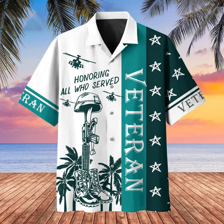 Premium U.S Multiple Service Veteran Hawaii Shirt/ Veteran hawaiian shirt/ Summer gift for veteran/ hawaiian shirt for Men