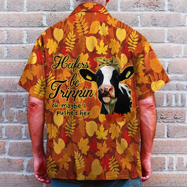 Farmer Heifers Be Trippin Falling Fall Leaves Hawaiian Shirt