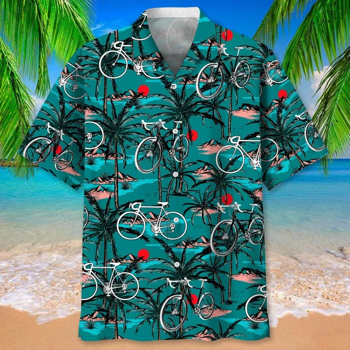 Cycling Vintage Hawaiian Shirt/ Cycling Hawaii Aloha Beach Shirts/ Full Print Sport Aloha Hawaiian Shirts