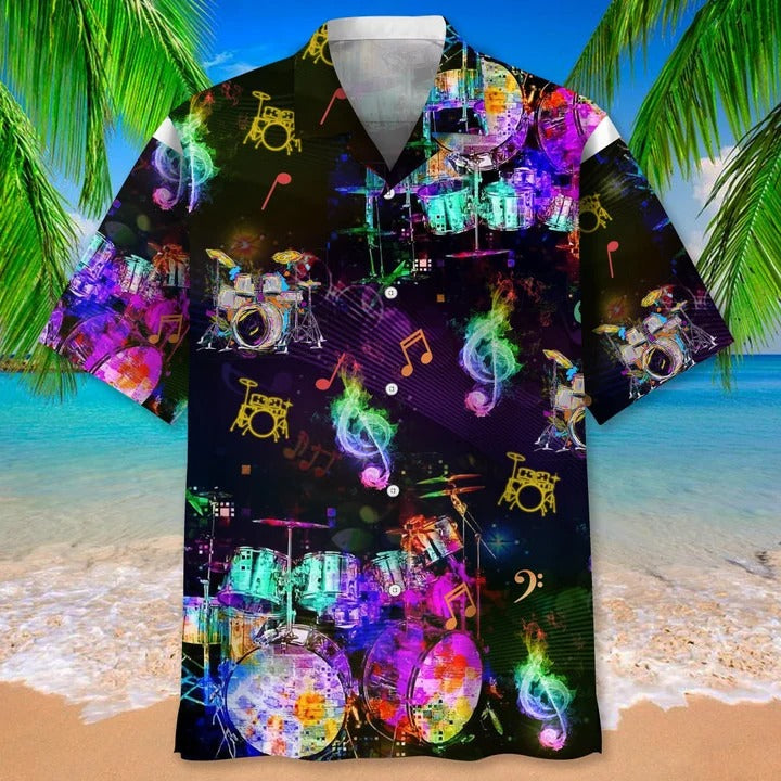 Drum Color Hawaiian Shirt For Man And Woman/ Drumming Hawaii Shirts/ Drummer Hawaiian Beach Shirt