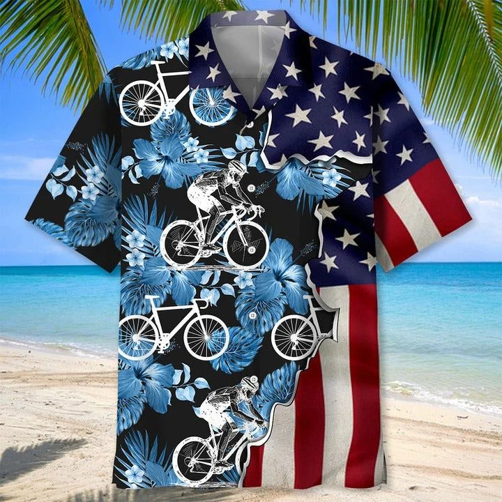 Cycling Tropical Usa Flag Hawaiian Shirts For Men And Woman/ 3D Full Print Cycling Hawaii Aloha Beach Shirt