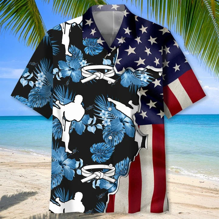Karate Tropical Flag Hawaiial Shirts For Men/ Martial Art Hawaiian Shirts/ Karate Hawaii Aloha Beach Shirt