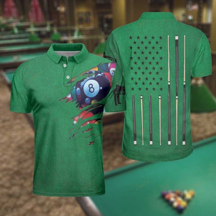 Bowling Shirts For Men US Flag Billiards Green 3D Polo Shirt