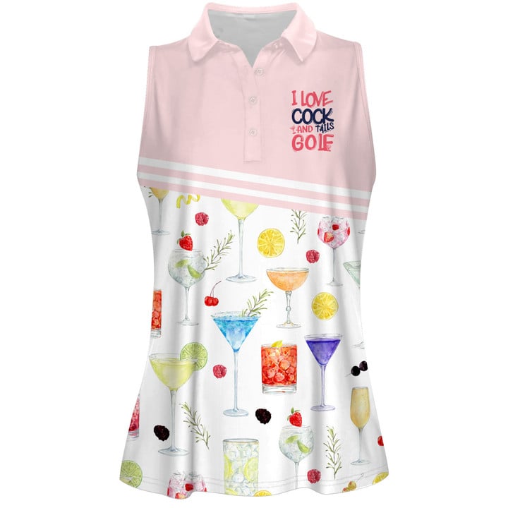 I Love Cocktails And Tails Golf All Over Print Sleeveless Polo Shirt/ Idea Shirt for Golf Lover