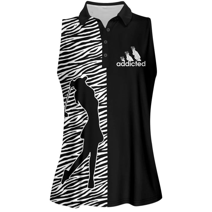 Zebra Pattern Golf Addicted Women Short Sleeve Polo Shirt Sleeveless Polo Shirt