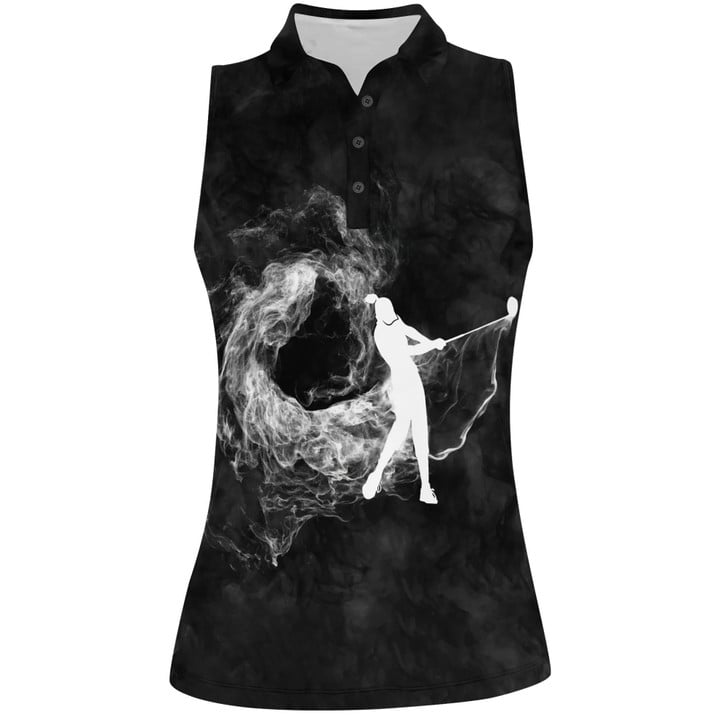 Golf Smoke Background Black Women Sleeveless Polo Shirt/ 3D All Over Print Golf Shirt/ Golf Smoke Shirt